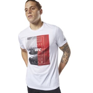 Koszulki Męskie Reebok UFC Fan Gear Text Białe PL 47ZFXTL